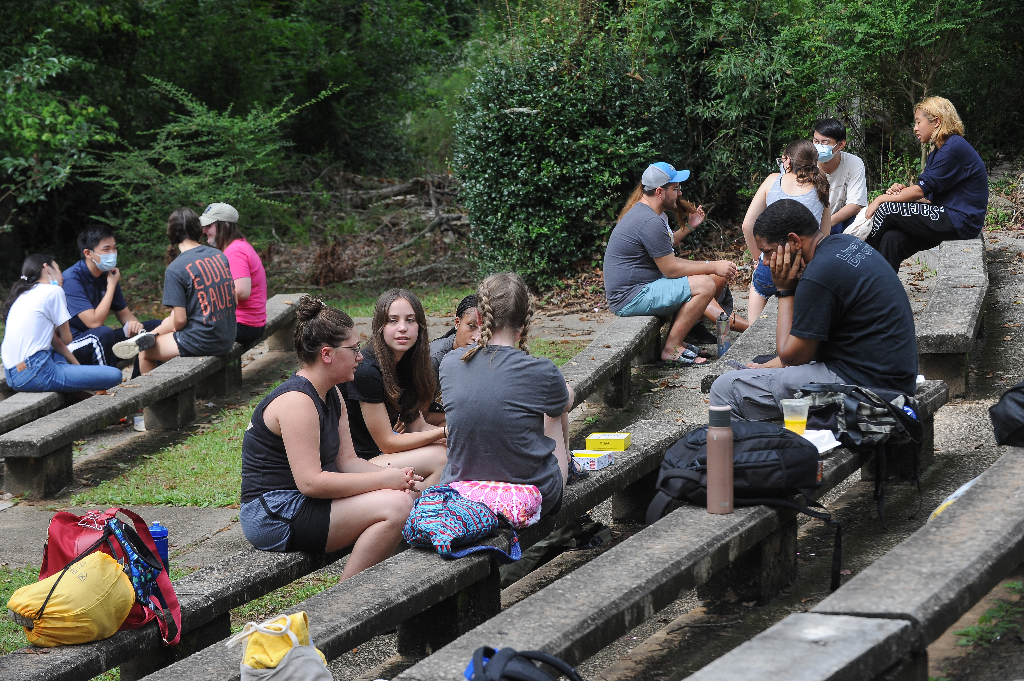 Picture of students in small groups during the 2021 retreat