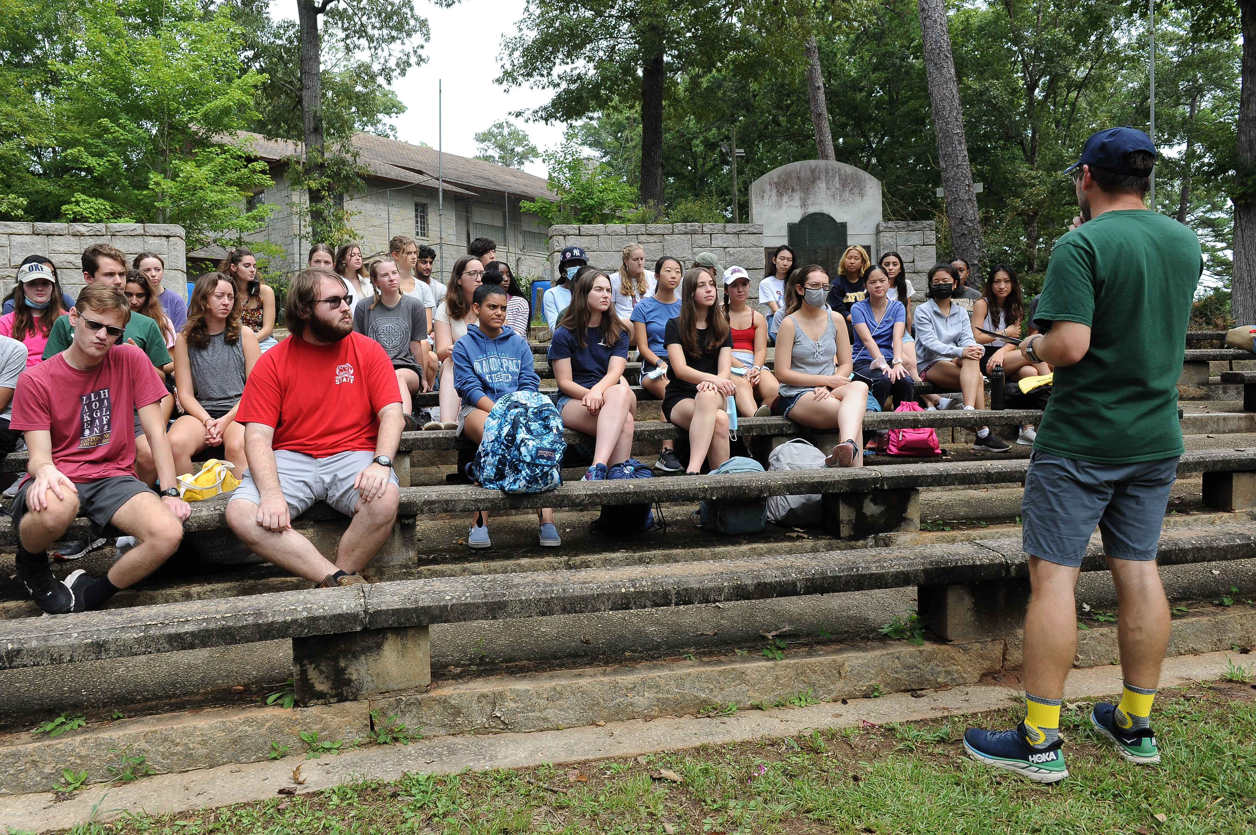 Chaplain Lyn Pace speaking to students at the retreat